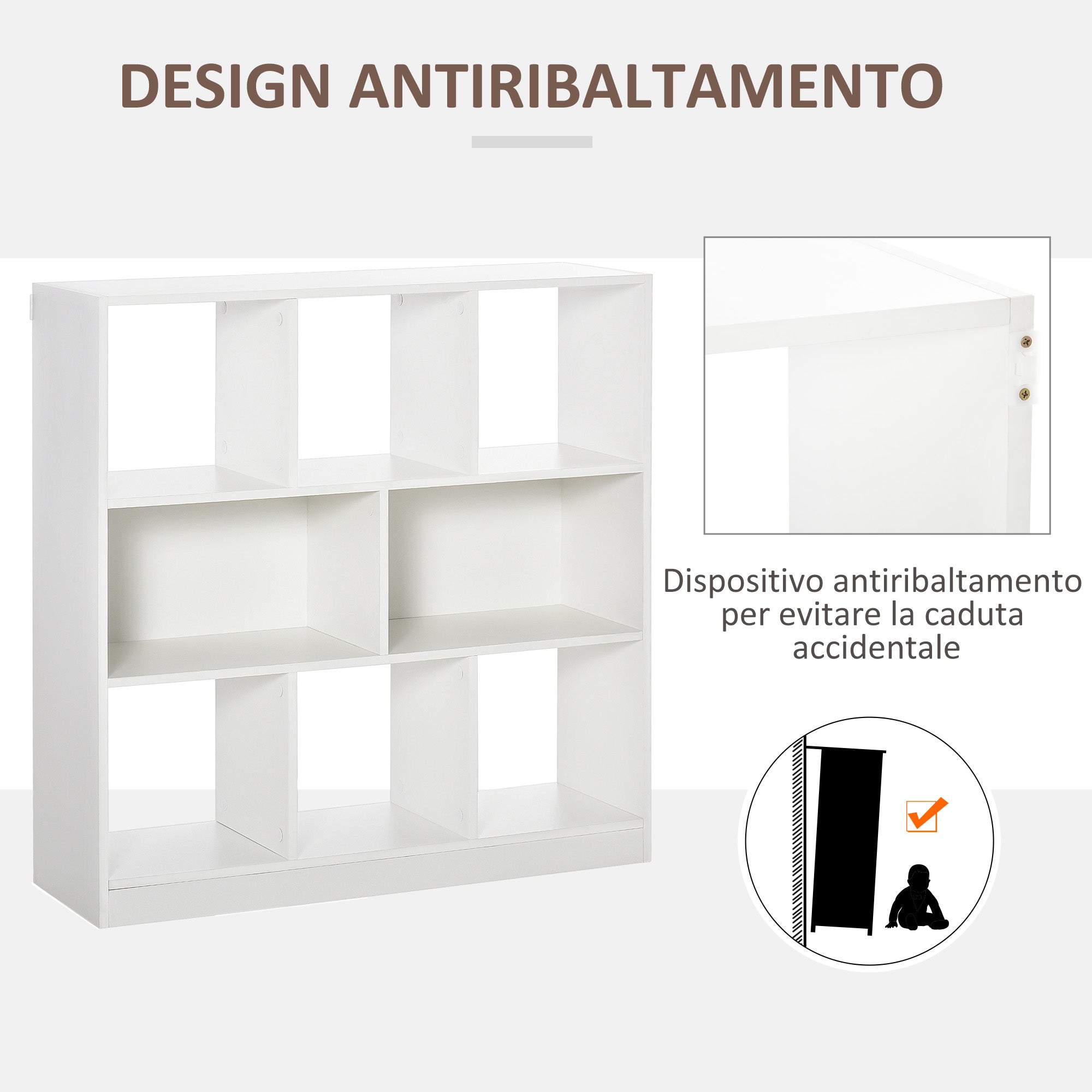 Mobile Libreria Portaoggetti a 3 Livelli e 8 Ripiani Totali 97,5x30x100 cm in MDF Bianco