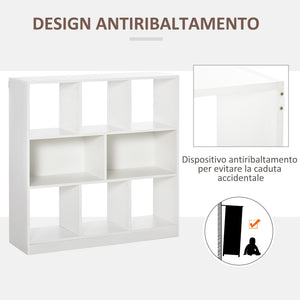 Mobile Libreria Portaoggetti a 3 Livelli e 8 Ripiani Totali 97,5x30x100 cm in MDF Bianco