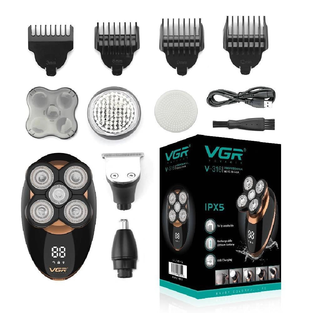 Trade Shop - Rasoio V-316 5in1 Elettrico Regolabarba A Batteria Con Display Lcd Led Senza Fili -