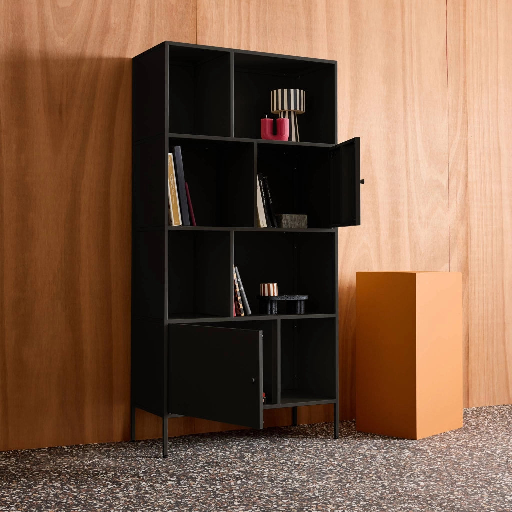 Credenza industriale in metallo con 8 scomparti, nero