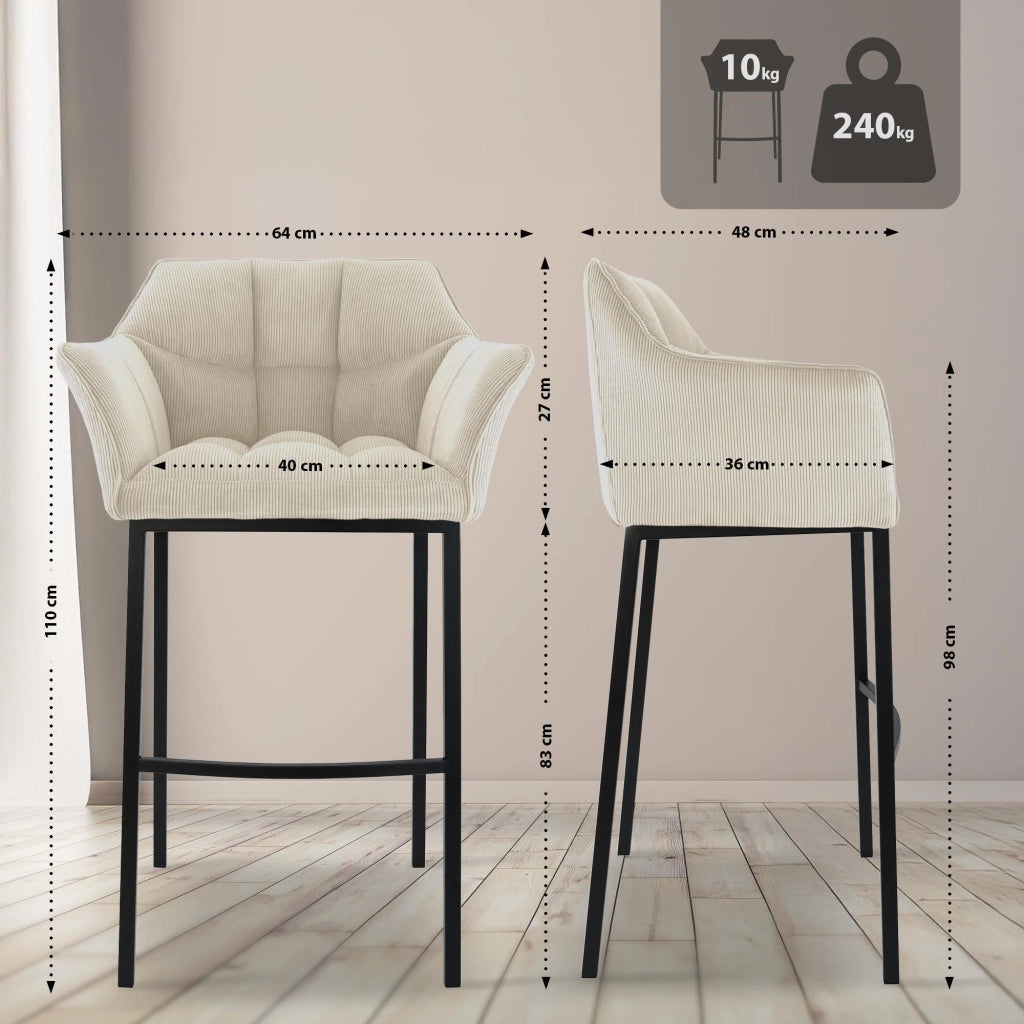Sgabello bar Damaso B Cord con telaio a 4 piedi 1