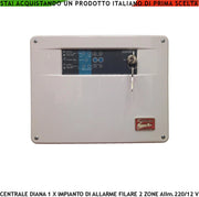Diana 2 Zone Centrale Allarme per Impianto Antifurto Chiave Meccanica. Gestisce Sensori di Movimento Ingresso Per Telegestione da Remoto Uscita di Comando Per Sirene Combinatore Ricambio Impianto Filo