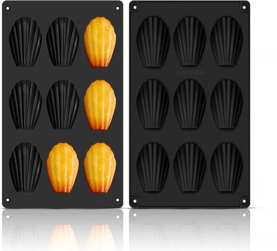 Due forme per madeleine, 9 fori, forma per madeleine in silicone antiscorrosione per mousse, budino di cioccolato, 29*17cm, Nero