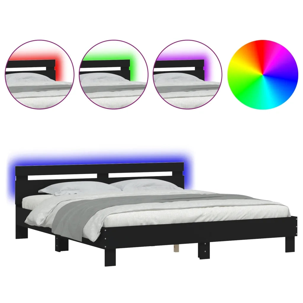Giroletto con Testiera e LED-Struttura Letto con testiera Nero 180x200 cm 306051