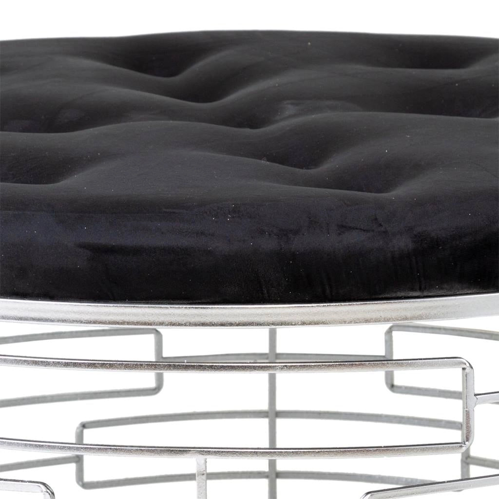 Sgabello rotonda in velluto nero e metallo argento d91,5x47h