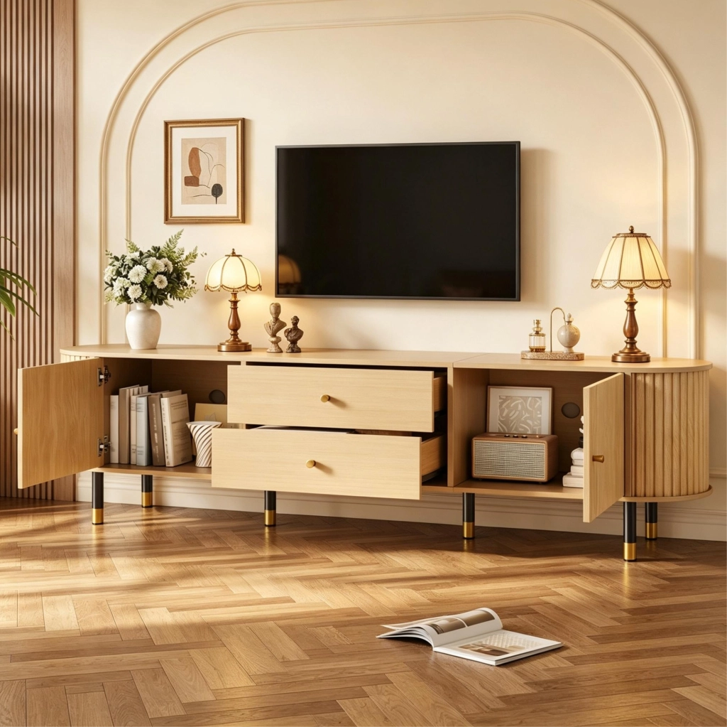 Mobile porta televisore con 2 cassetti e 2 ante scorrevoli 180x40x58 cm