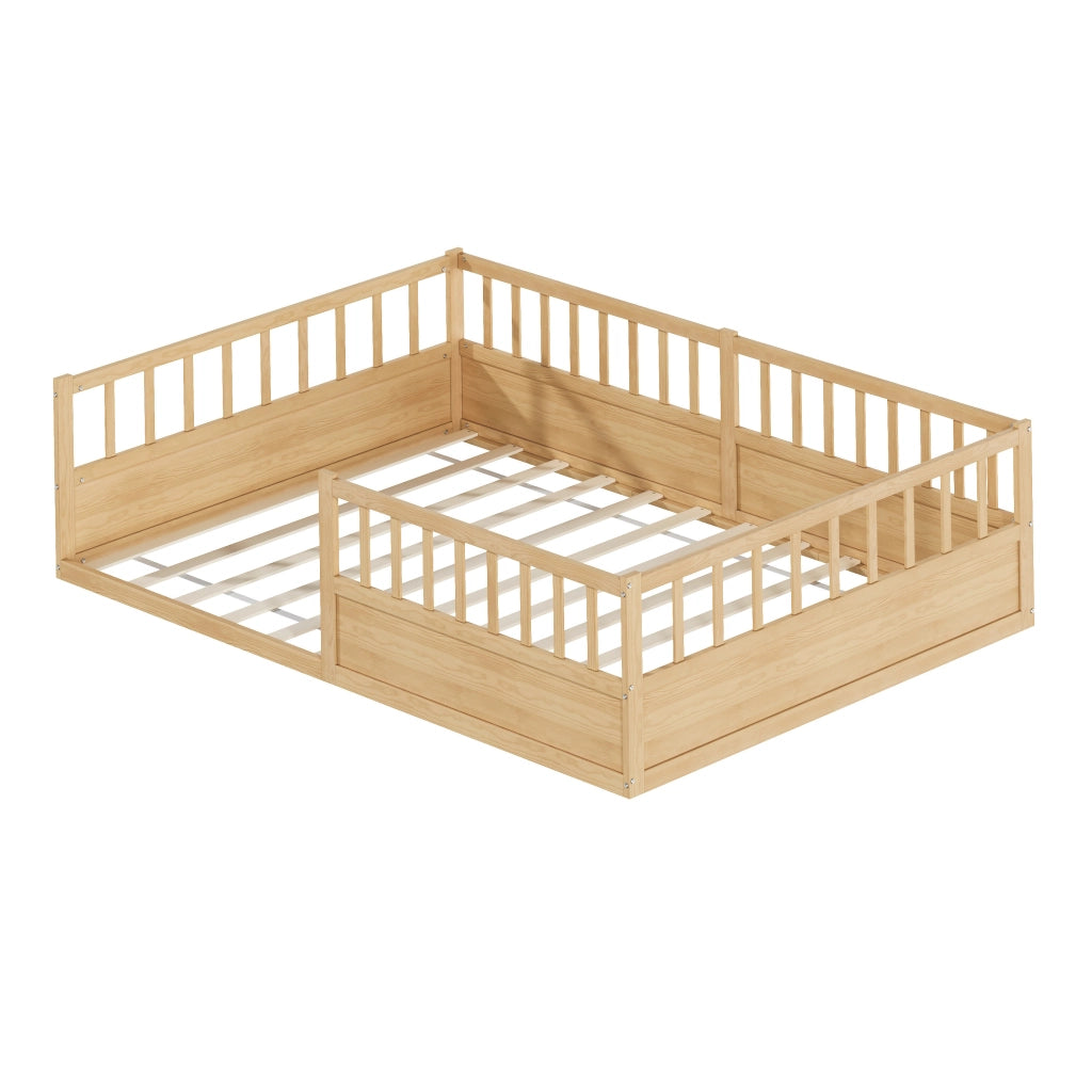 Letto per bambini, 140 x 200 cm, struttura in legno massello, sponde di sicurezza, colore naturale