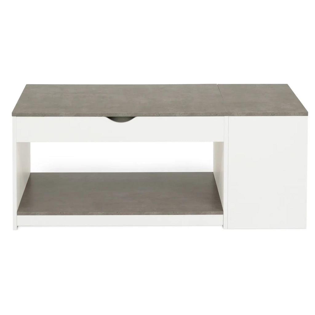 IDMarket - Tavolino ELEA rettangolare alzabile con cassa in legno bianco ed effetto cemento