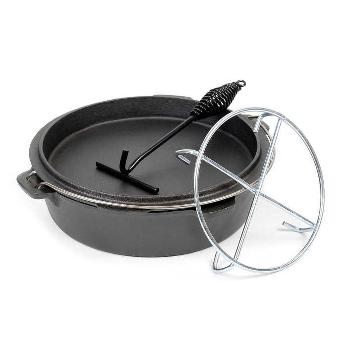 Dutch Oven Forno Olandese con Pentola in ghisa 5l sottopentola e solleva coperchio per fuoco campeggio