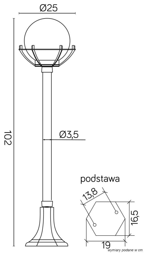 Lampada da giardino 102cm sfera 25cm E27 nera IP43