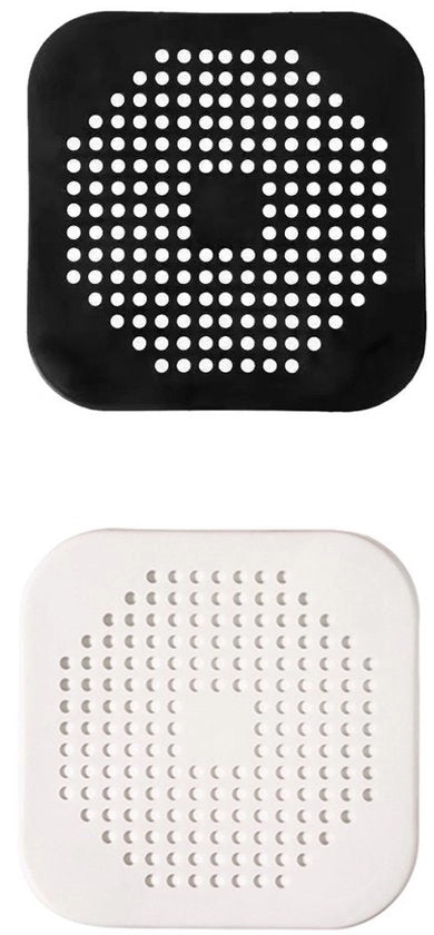 Set di 2 filtri di scarico in silicone, protezione vasca con morsetto, filtro di scarico per vasca, adatto per cucine e bagni, Nero+Bianco, 14 cm x 14 cm