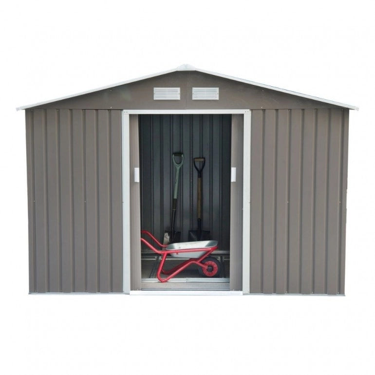 Casetta da Giardino in Metallo Ezooza 277 x 195 x 192 cm in Acciaio Verniciato di colore Grigio Chiaro