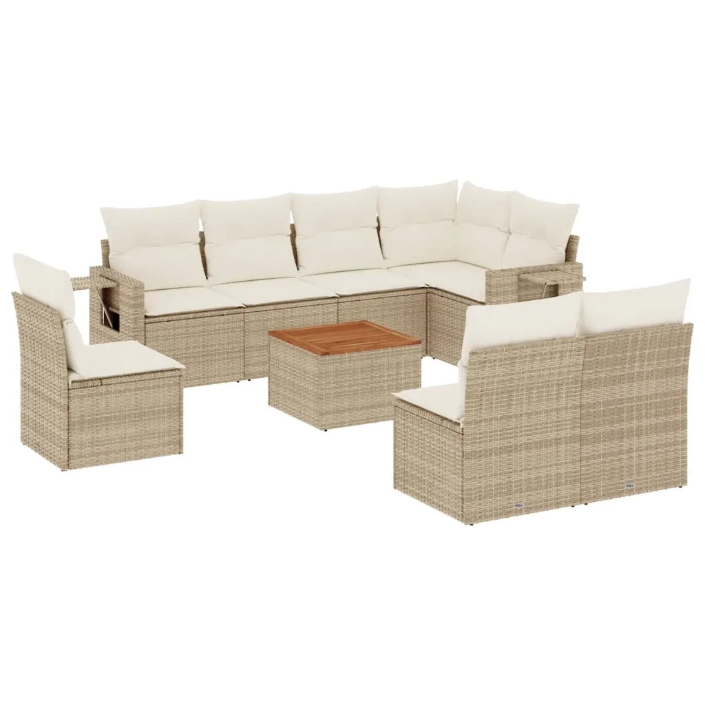 Set Divano da Giardino 9 pz con Cuscini Beige in Polyrattan