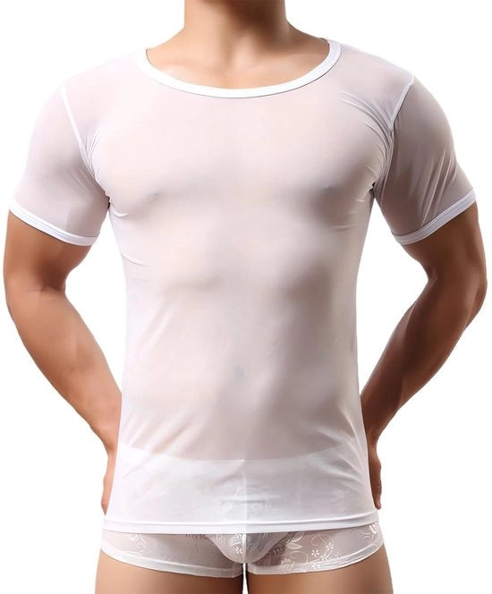 T-shirt a rete - Tank top sexy trasparente - Maniche corte - Materiale leggero e traspirante - Cintura comoda - Sotto maglia