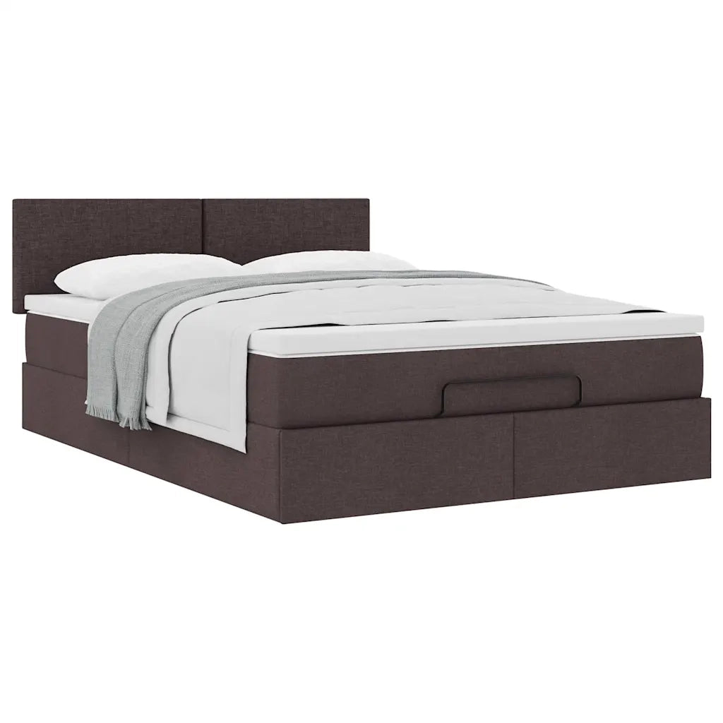 Pouf Letto con Materasso Marrone Scuro 140x190 cm in Tessuto 3311376