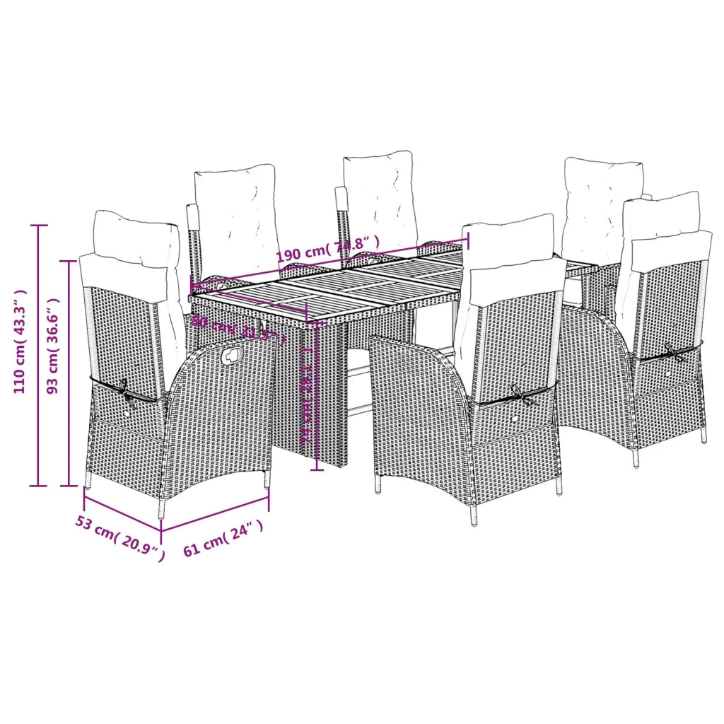 Set Pranzo da Giardino 7 pz con Cuscini Beige Misto Polyrattan 3213374