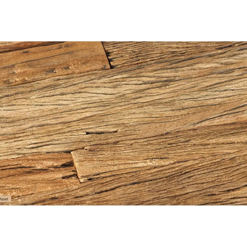 Tavolo da pranzo VELENA – Rettangolare 200 cm – Legno di teak, vetro e acciaio argentato – Stile barocco chic