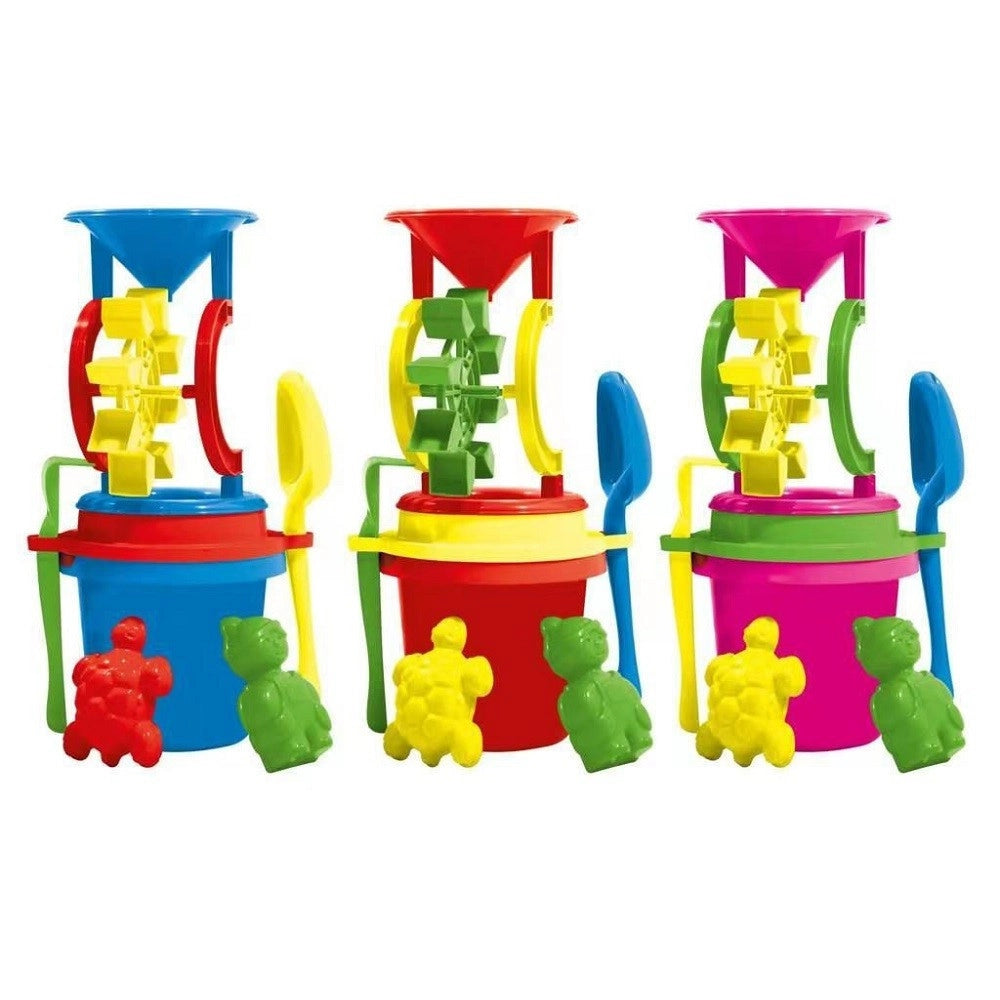 Trade Shop - Set Secchiello Mare Mulino Piccolo Accessori Formine Paletta Colori Ass 000108a -