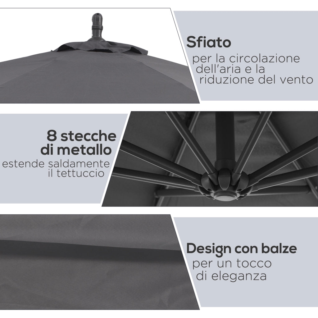 Ombrellone da Giardino Inclinabile 3x2.5 m ¨C zephmum ¨C Grigio Acciaio Poliestere