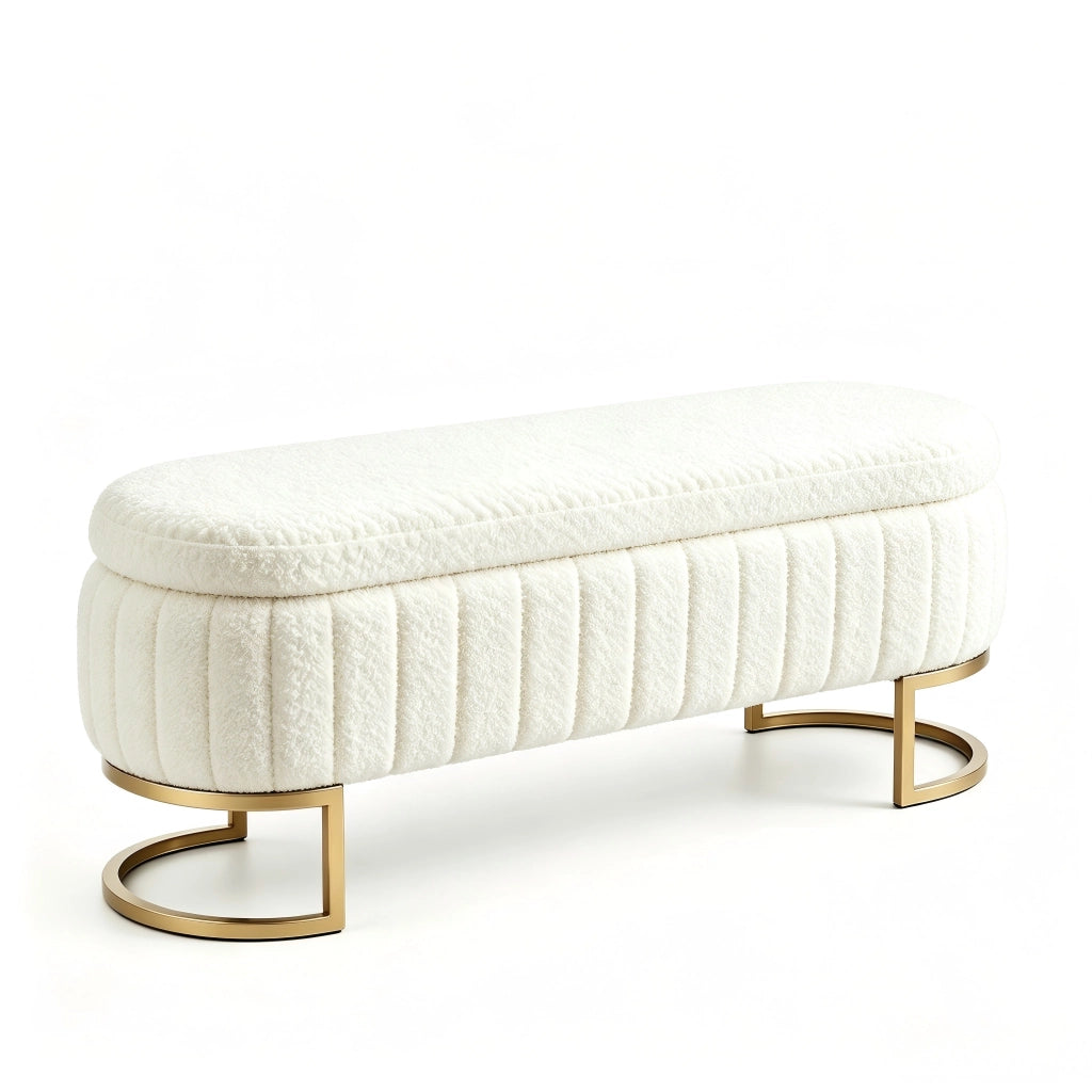 PANCA CONTENITORE 130 cm Crema in metallo e legno