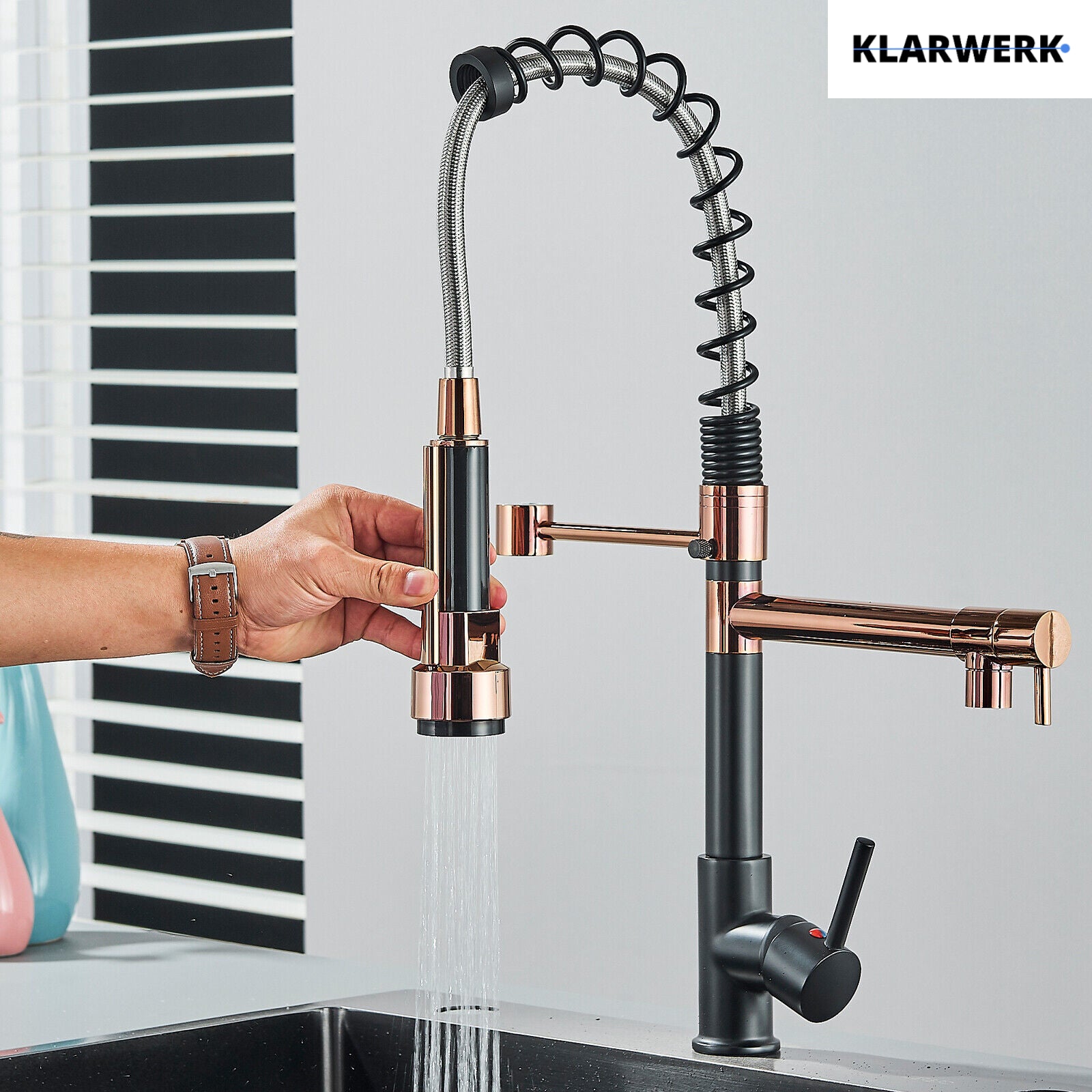 Bjorn | Rubinetto cucina Gastronomy rosegold Due docce | Rubinetto cucina professionale acciaio inossidabile | Ristorante doppio lavello