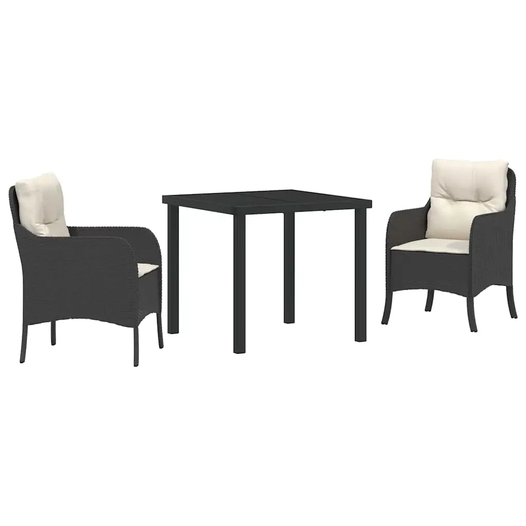 Set da Pranzo per Giardino con cuscino 3 pcs Nero polyrattan