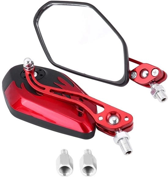 Specchi Retrovisori Universali per Motocicletta - Materiali in Alluminio - Montaggio 8 mm/10 mm - Design Leggero - Disegno a Fiamma