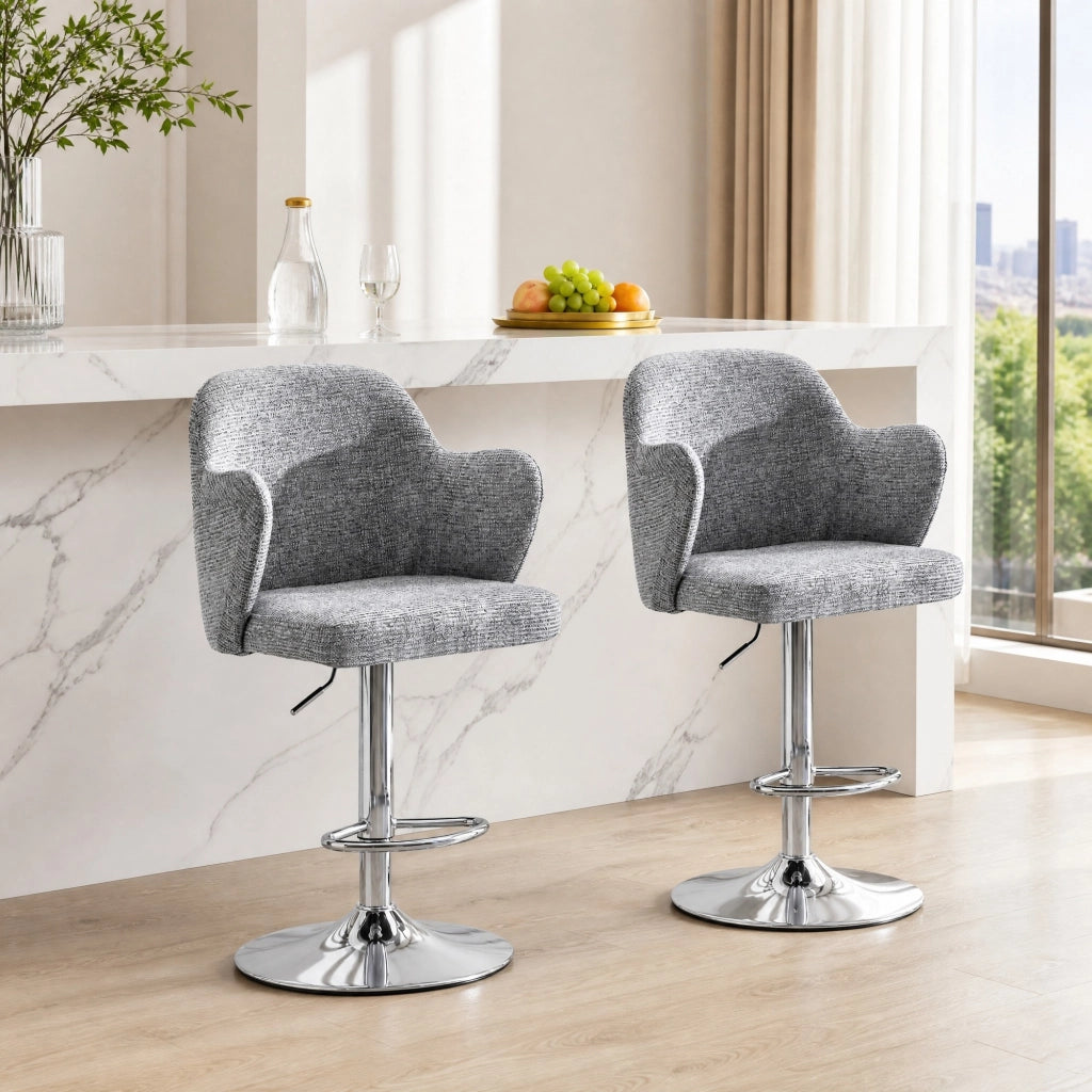 Sgabello da Bar Set da 2 Girevole a 360° Regolabile in Altezza con Braccioli in Tessuto Grigio 88 × 49 × 54.5 cm