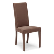 Sedia imbottita per sala da pranzo EDI NEW, MADE IN ITALY, design moderno, rivestimento in tessuto idrorepellente effetto camoscio, gambe in legno in tinta, colore Moka