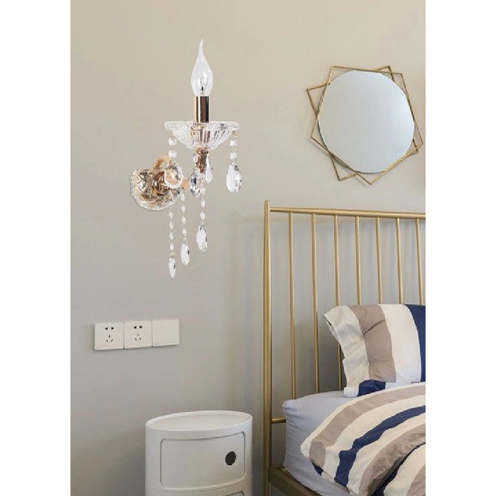 Trade Shop - Applique Da Muro Candelabro Gocce Pendenti Cristallo Acrilico Attacco E14 E34 - Oro