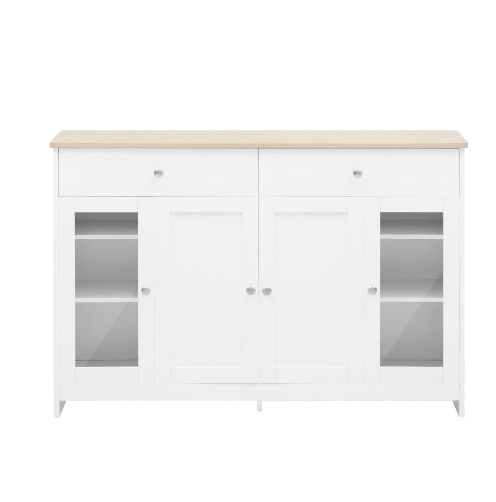 Credenza 120x37x80 cm con 4 ante; 2 cassetti e ripiani regolabili; MDF bianco