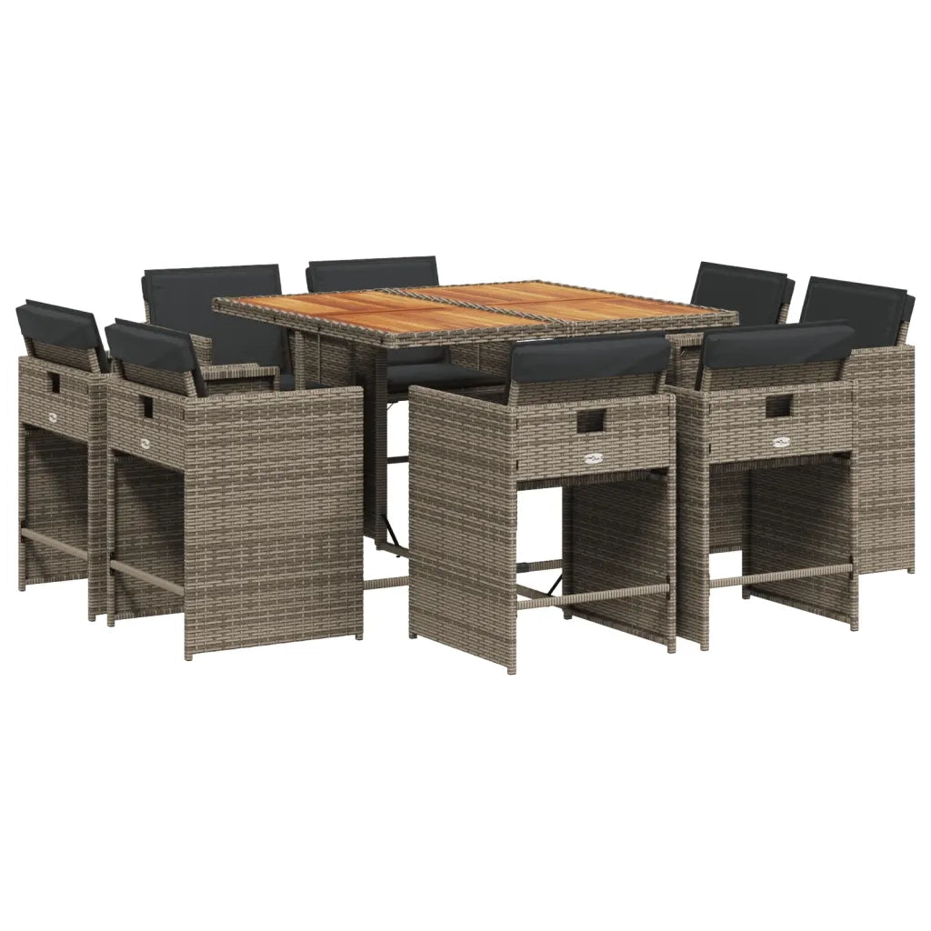 Set da Pranzo da Giardino 9 pz con Cuscini in Polyrattan Grigio 3277969