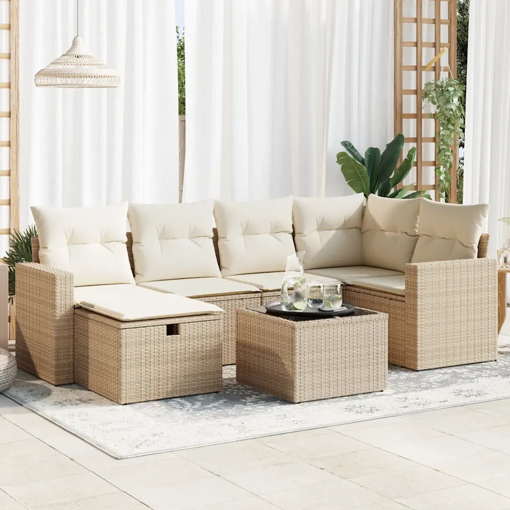 Set Divani da Giardino 7 pz con Cuscini Beige in Polyrattan 3325394