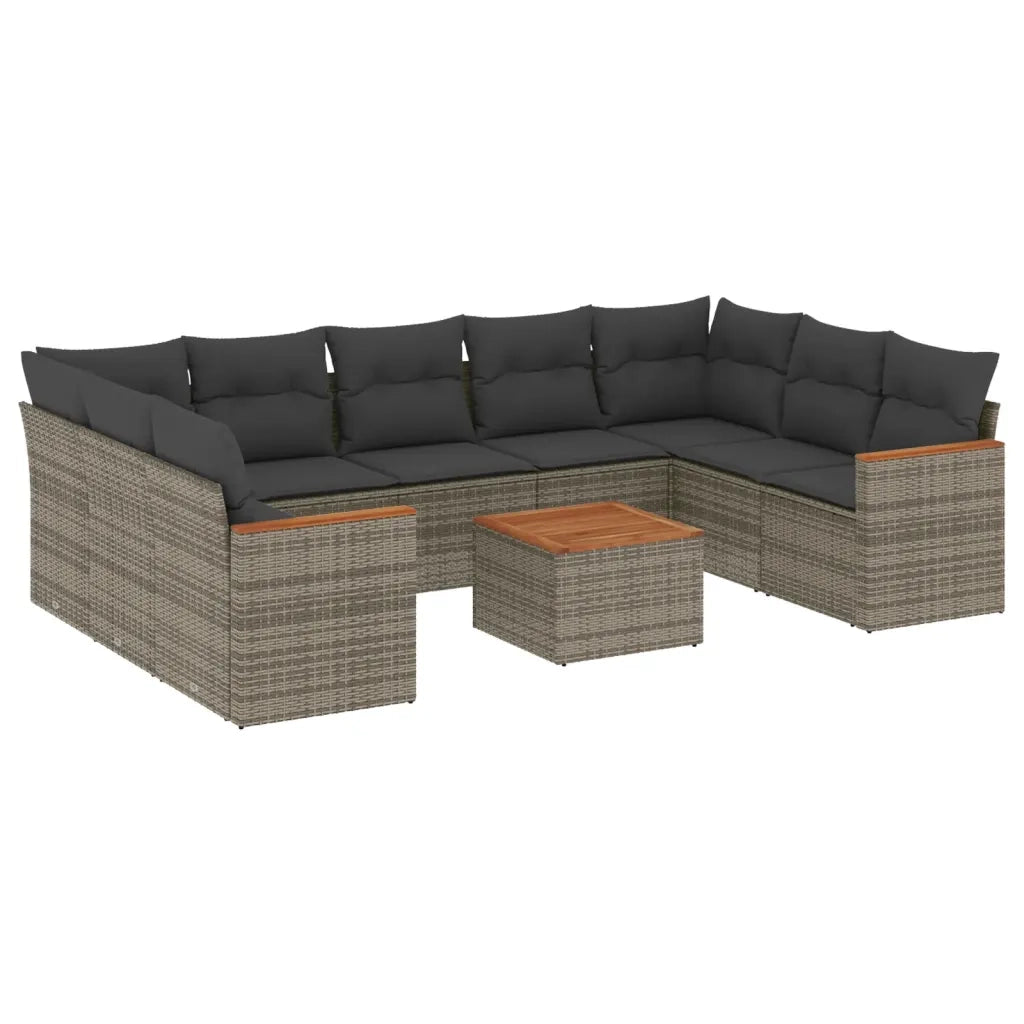 Set Divano da Giardino 10 pz con Cuscini Grigio in Polyrattan 3258686