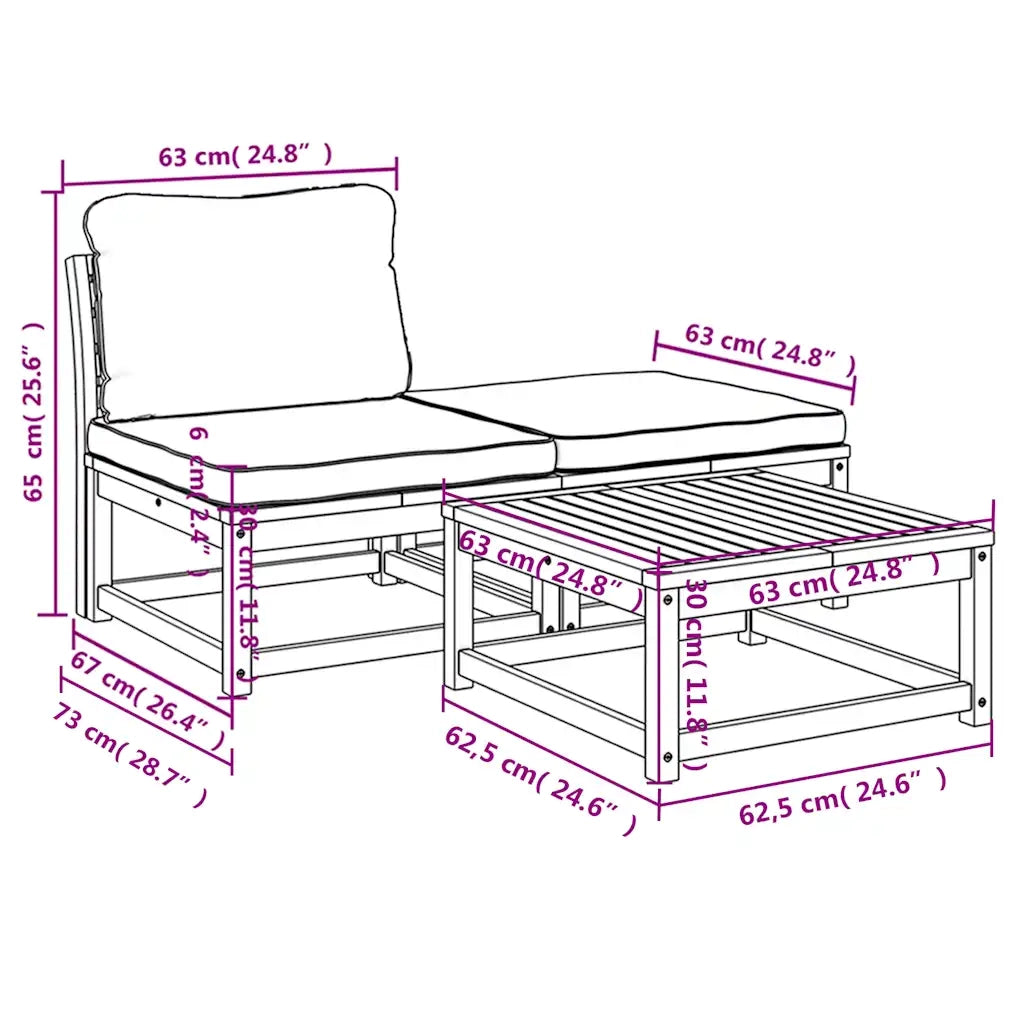 Salotto da Giardino-Set Mobili da Giardino 3pz con Cuscini Legno Massello di Acacia 144933