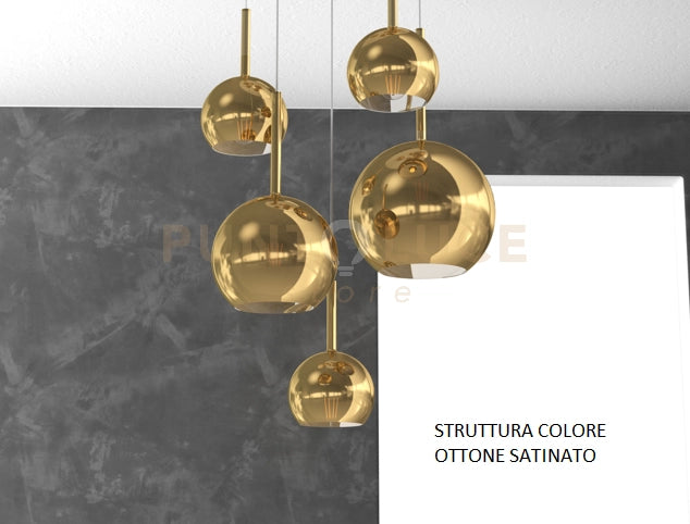 SOSP. OTTONE SAT. RETTANGOLARE 5 LUCI VETRI (1 GRANDE+1 MEDIO+3 PICCOLO) TUTTI ORO 1155OS-S5 RMIX-OR