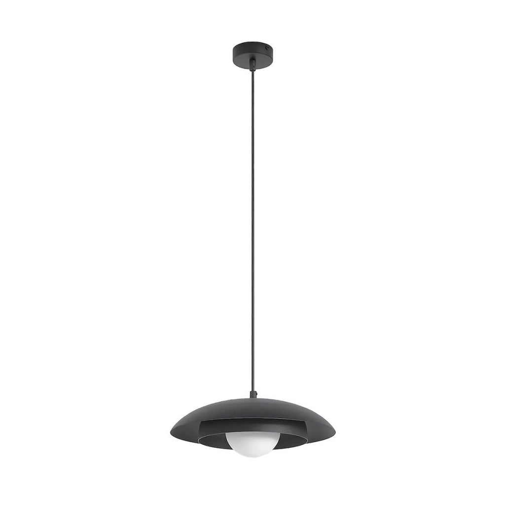 Lampada a sospensione SKIN in acciaio nero con diffusore sferico