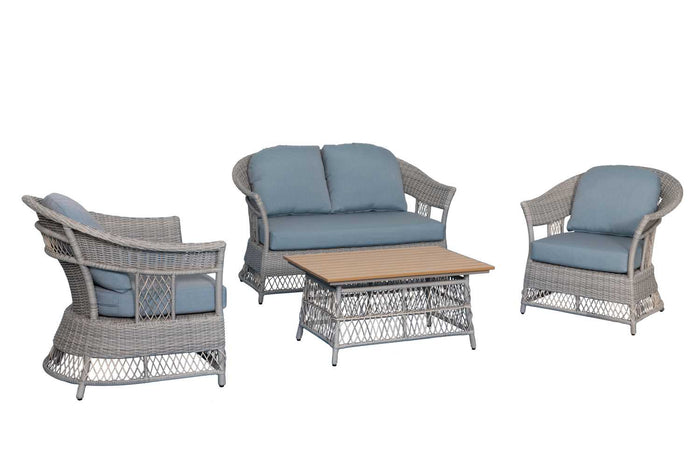 Set Salotto da Giardino Divano 2 Poltrone e Tavolino in Rattan Jefferson Grigio
