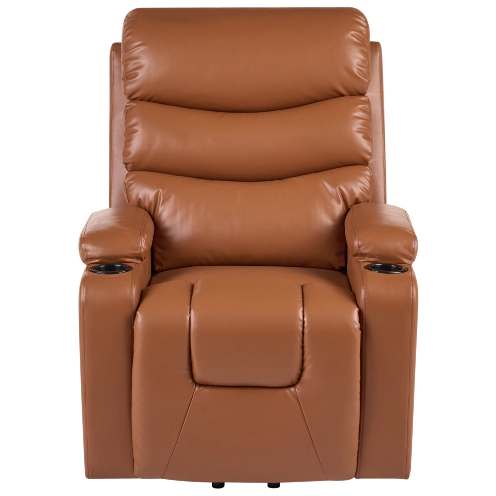 Poltrona reclinabile elettrica in ecopelle marrone monoposto con poggiapiedi e funzione di sollevamento design moderno relax