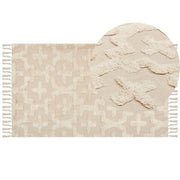 Tappeto in cotone beige 80 x 150 cm motivo geometrico trapuntato minimalista soggiorno camera da letto