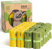 Sacchetti di Compostaggio Biologico per Cani - 360 Pezzi - Spessi e Resistenti - 100% Liberi da Residui - Ambientali - Realizzati con Farina di Mais - 23x33 cm - Verde+Giallo