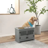 Stazione di Alimentazione Rialzata per Cani Grandi, 2 Ciotole in Acciaio Inossidabile, Spazio di Archiviazione, 35,5x60x30 cm, Grigio