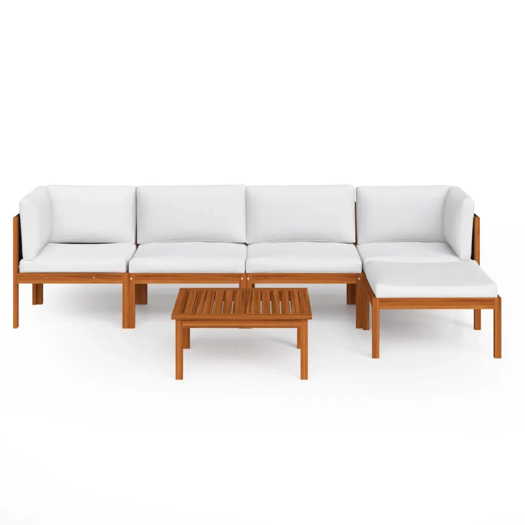 Set Divani da Giardino 6 pz con Cuscini Crema Massello Acacia cod mxl 44024