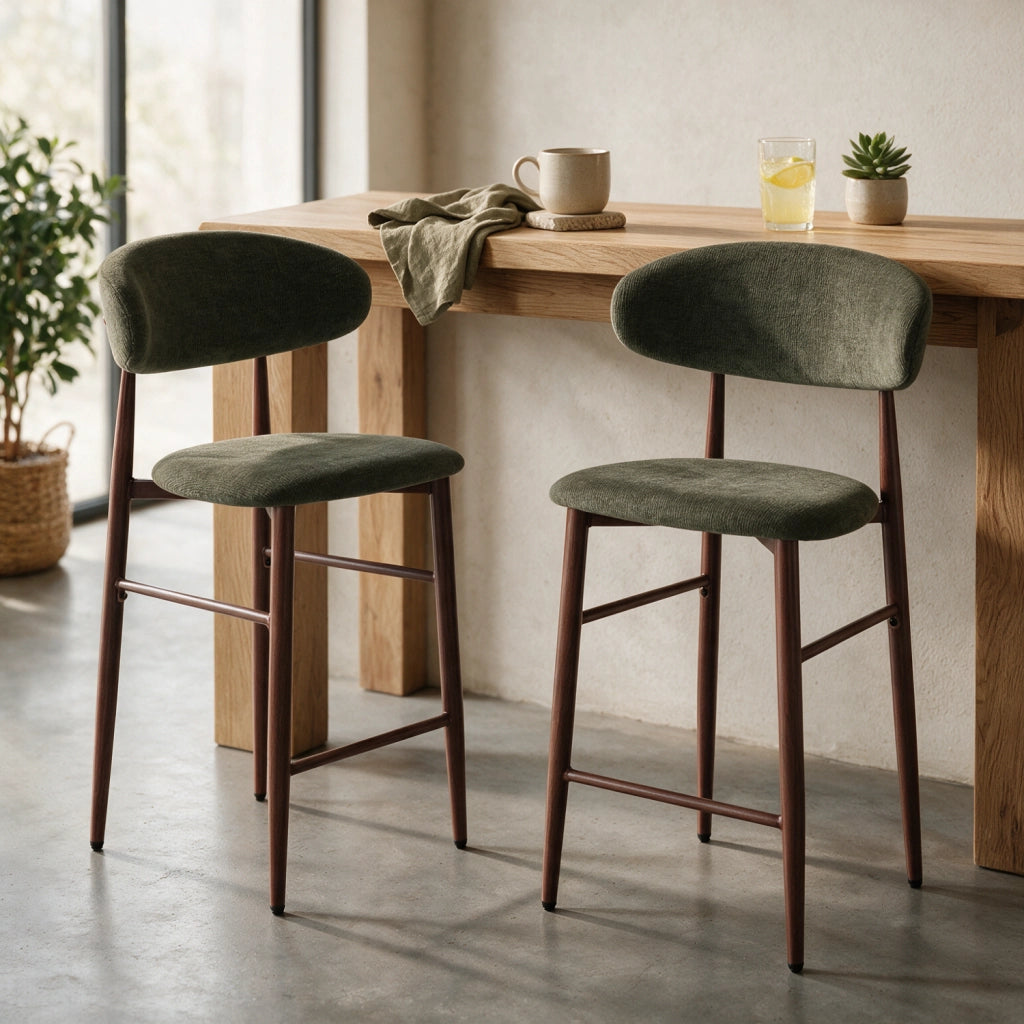 Set di 2 sgabelli da bar kaki e metallo effetto legno scuro SIMON