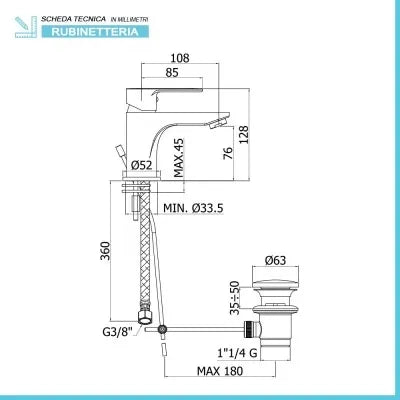 Rubinetto lavabo Paffoni Blu in ottone cromo scarico incluso