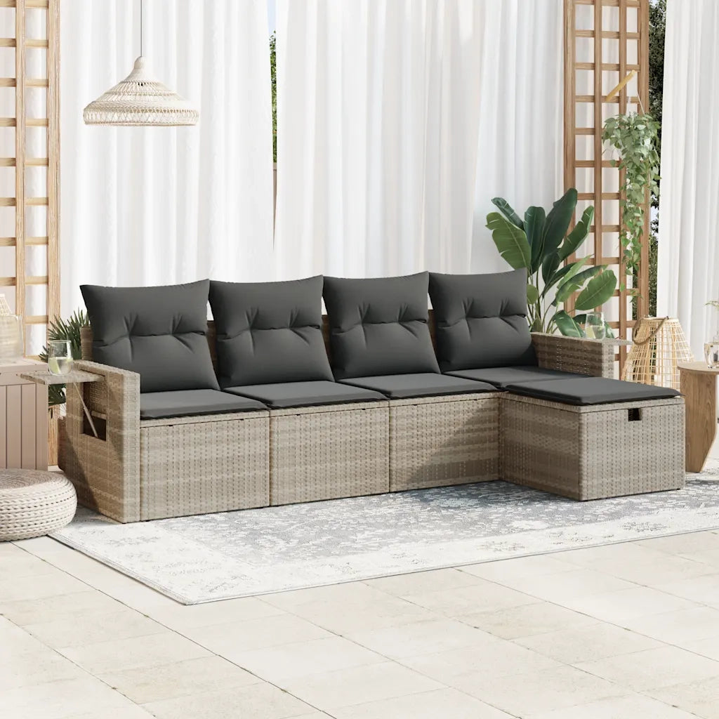 Set Divano da Giardino 5pz con Cuscini Grigio Chiaro Polyrattan 3325468