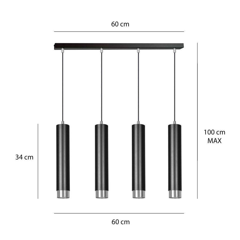 Lampadario sospeso Emibig Kibo 4xGU10 nero/cromo 60cm