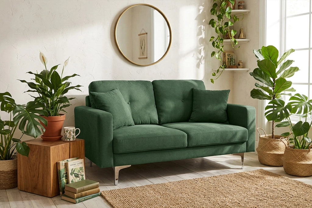 Divano 2 posti in tessuto vellutato verde abete piedi in metallo - Chloe - DI2P-CH38FBC-PM