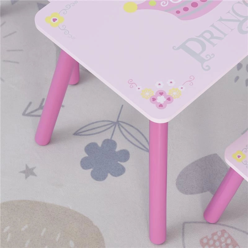 SET TAVOLO E 2 SEDIE TEMA PRINCIPESSE PER CAMERETTA BAMBINI IN LEGNO ROSA