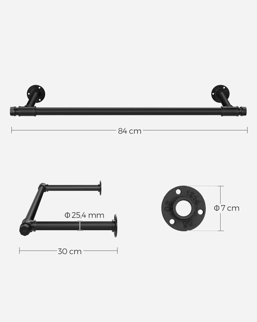 Appendiabiti da parete attaccapanni stile industriale salvaspazio 30 x 84 x 7 cm portata 60 kg facile da montare acciaio nero 12_0007826